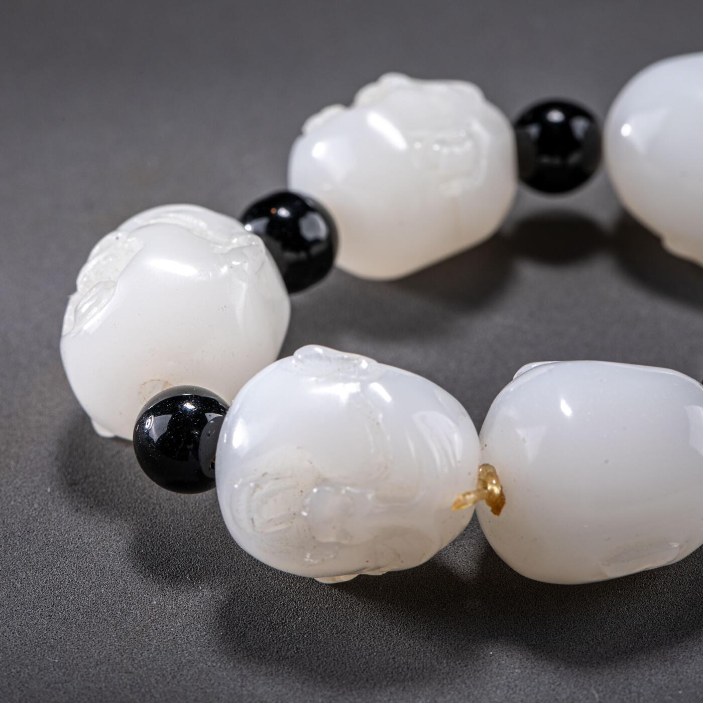 日本大阪雅和auction 2025金秋競賣會第一期 清 白玉羅漢手鏈 尺寸:L:7cm