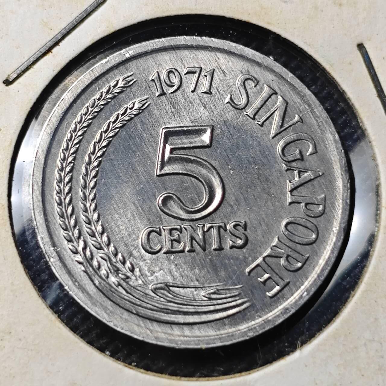 KK钱币收藏小铺  第364场  2月预留时间 周末发货  1971新加坡5分 农粮纪念币