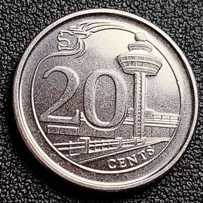 泉币菌-第123场-精品福利场(115场之后的本周末发货，感谢理解) - 高币值 新加坡20分硬币21mm 建筑樟宜机场塔台