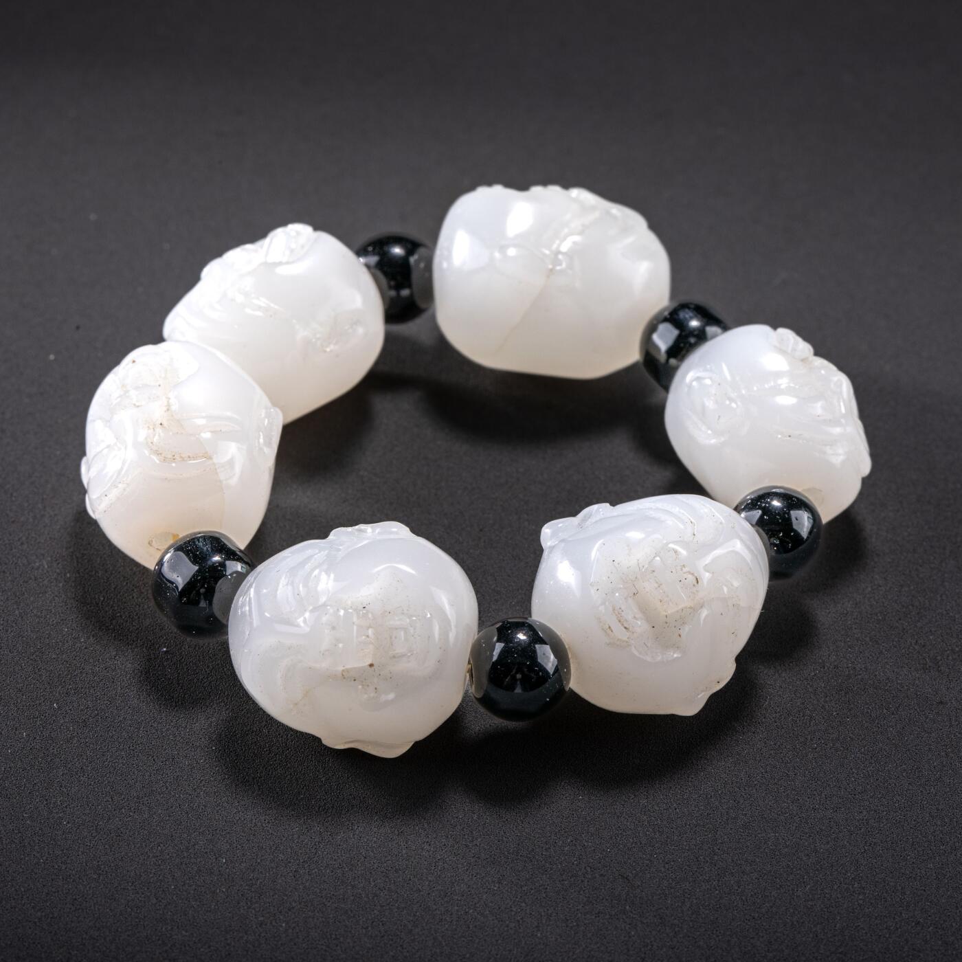 日本大阪雅和auction 2025金秋競賣會第一期 清 白玉羅漢手鏈 尺寸:L:7cm