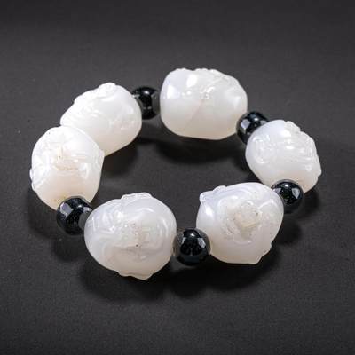 日本大阪雅和auction 2025金秋競賣會第一期 - 清 白玉羅漢手鏈 尺寸:L:7cm