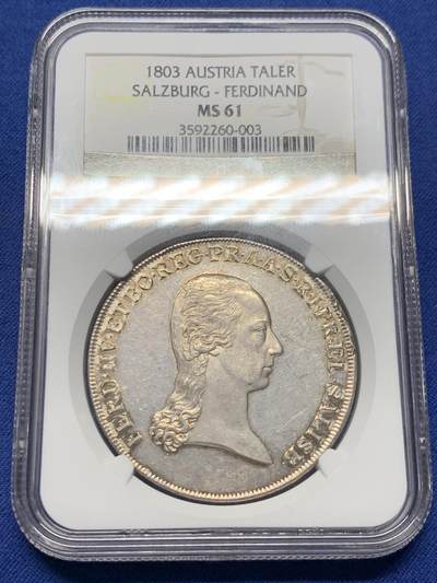 《竞宝斋》第435场 周日，周一2场连拍 （全场包邮） - NGC MS61 哈布斯堡王朝 1803年 萨尔茨堡主教区 泰勒大银币 纹章章 极少见品种