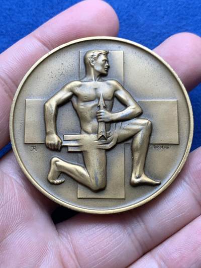 《竞宝斋》第435场 周日，周一2场连拍 （全场包邮） - 瑞士 1949年 射击节 铜章 高浮雕 细节保存的很好 目录编号R-858a 50mm 55.6克