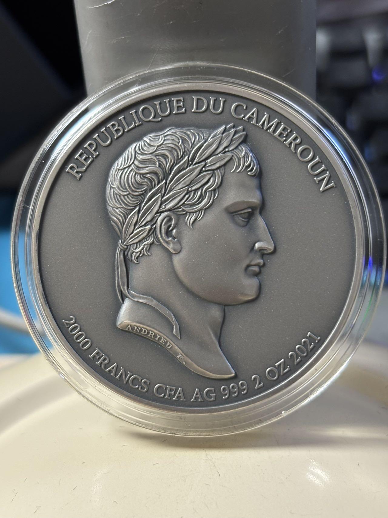 第181期拍卖 获奖喀麦隆2021年拿破仑逝世200周年高浮雕银币，999银，发行量200枚，获得钱币之星经典硬币大奖第一名