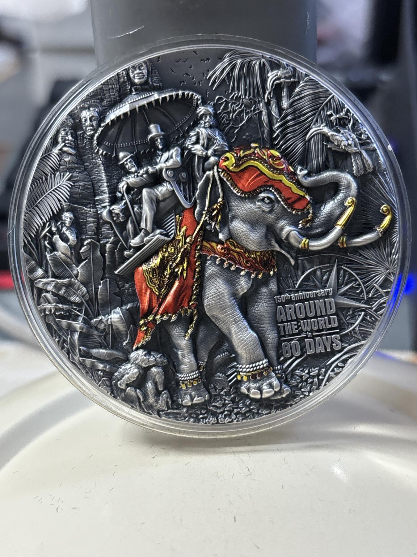 第181期拍卖 纽埃2022年凡尔纳环游世界80天3盎司仿古彩色银币，3盎司，999银，发行500枚