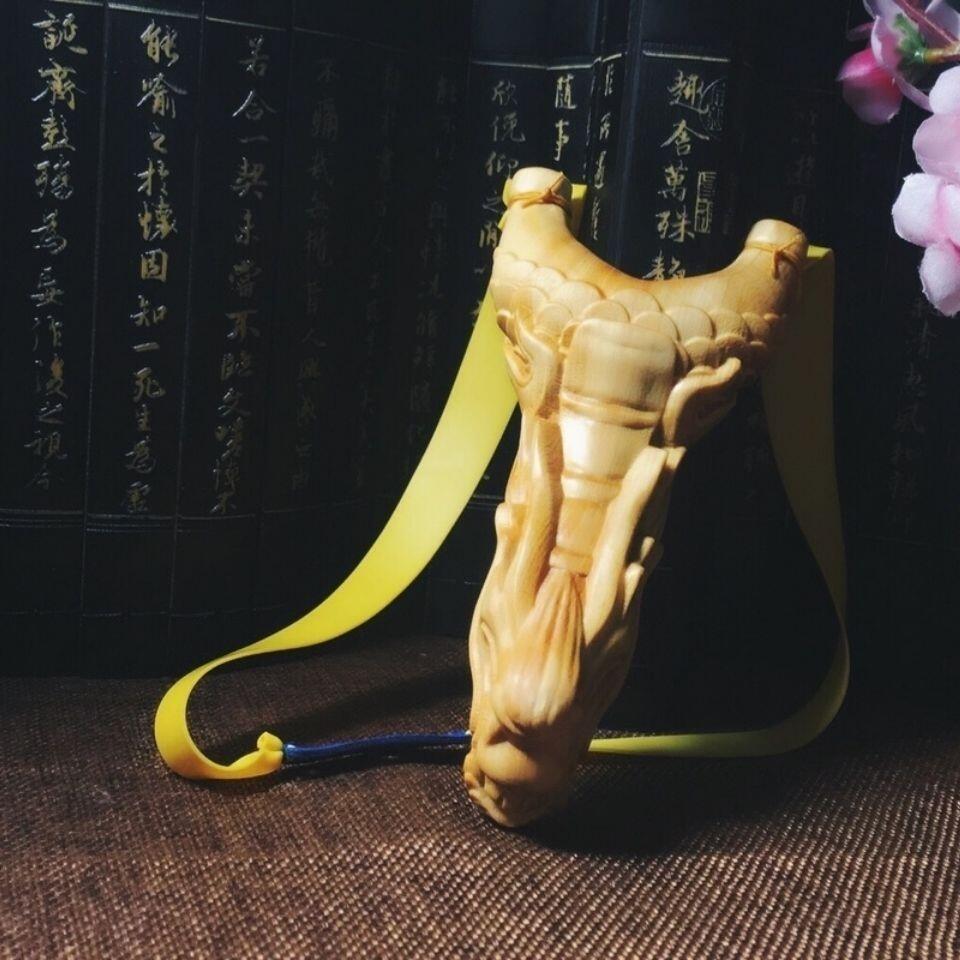 听雨轩（16）木雕 崖柏实木精雕龙头弹弓手把件 13*6.2 cm