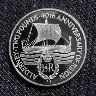 道一币馆币章第一百五十四场 - 奥尔德尼岛1992年伊丽莎白二世登基40周年2镑精制银币 28.28g 925S 5000