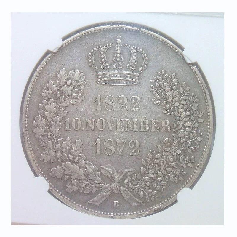 【银】NGC XF 德国萨克森1872年 国王金婚2泰勒大银币 爽品