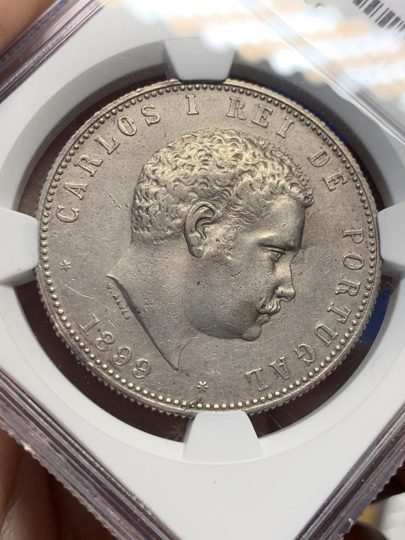 《竞宝斋》第435场 周日，周一2场连拍 （全场包邮） NGC AU50 葡萄牙 1899年 卡洛斯一世 1000瑞斯大银币 背面大窗帘设计精美