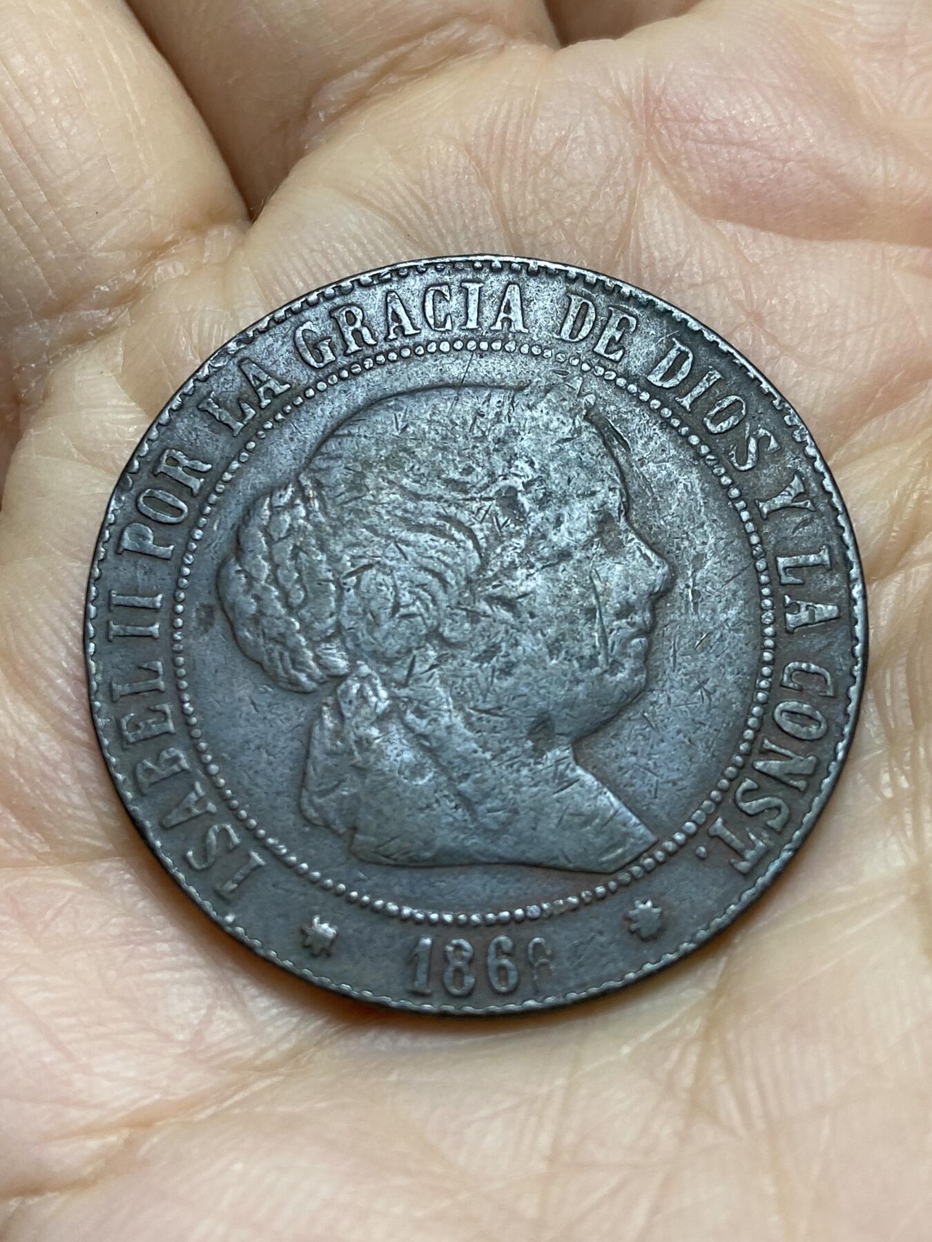 2025年第一百二十二场(总第一百四十八场）外国好品散币(免佣金) 少见–西班牙王国1868年5分(伊莎贝拉二世时期)