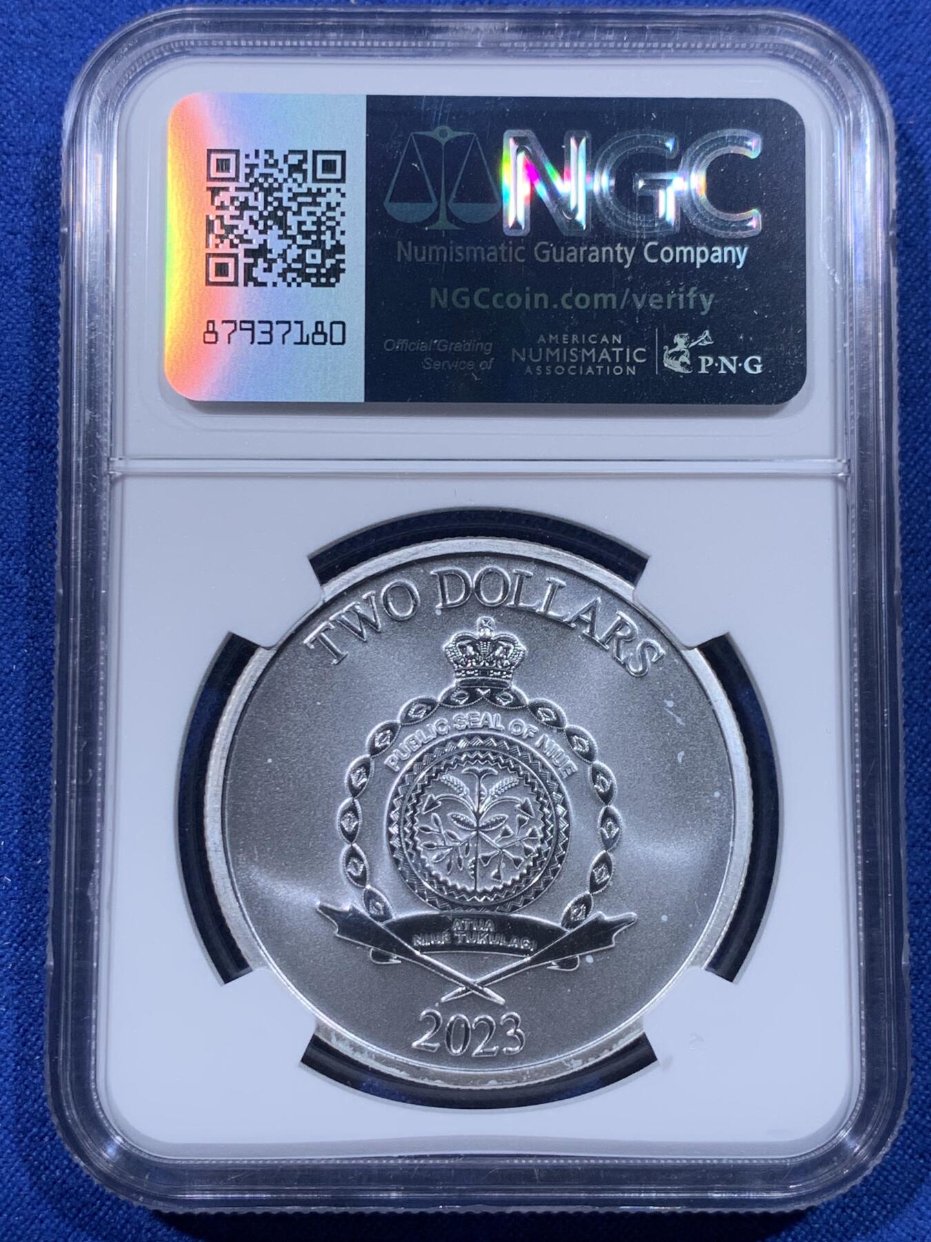 《竞宝斋》第435场 周日，周一2场连拍 （全场包邮） NGC MS70 纽埃2023年生命之树银币，9999银，31.1克，国内稀缺。