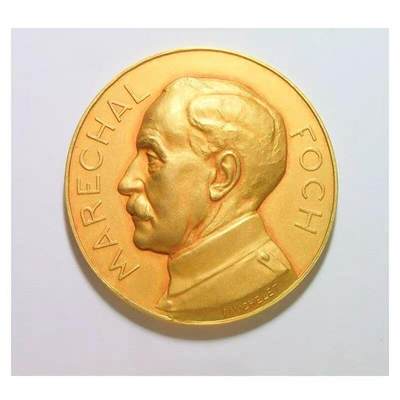 【旋风钱币】11月8日19:00准时开拍 精美欧洲币章、银币银章、第三帝国钱币等 全场包邮！ - 法国1937年 名将福煦元帅高浮雕精制大镀金章 40MM