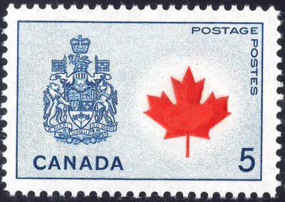 洪涛臻品批发群 精选邮票限时拍卖第1155期  - 加拿大1966年 枫叶与加拿大军队徽章加拿大国家格言A mari usque ad mare从大海到大海. 同期于中国建国初 精美雕刻版 原胶润白