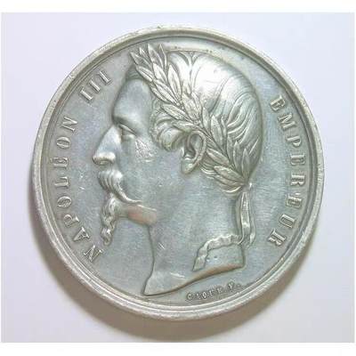 法国1859年 拿破仑三世高浮雕精制大镀银章 50MM - 法国1859年 拿破仑三世高浮雕精制大镀银章 50MM