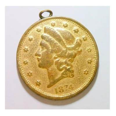 【旋风钱币】11月8日19:00准时开拍 精美欧洲币章、银币银章、第三帝国钱币等 全场包邮！ - 美国1874年 和平女神高浮雕精制镀金章 35MM