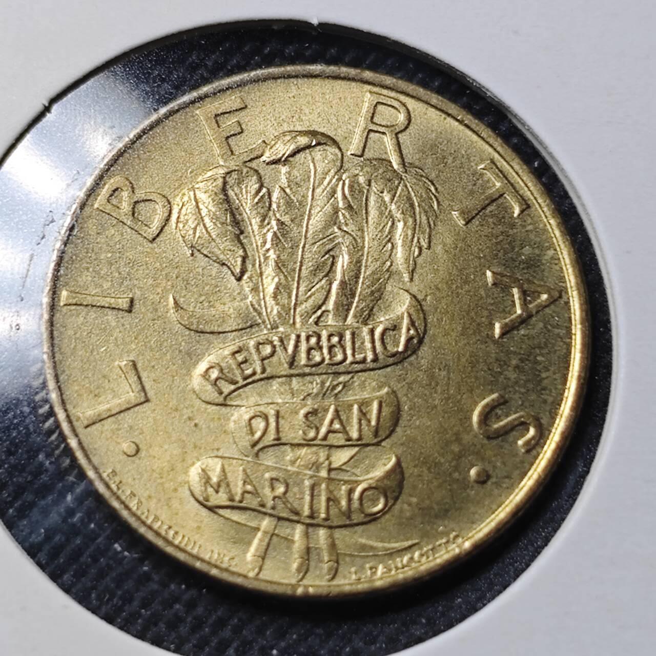 KK钱币收藏小铺  第364场  2月预留时间 周末发货  圣马力诺200里拉 好品