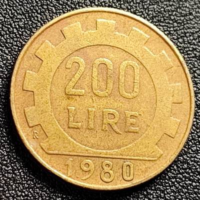 泉币菌-第123场-精品福利场(115场之后的本周末发货，感谢理解) - 意大利1980年200里拉 丰收女神 齿轮 铝青铜币 外国硬币 24mm 