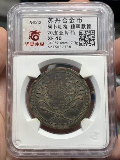 《竞宝斋》第435场 周日，周一2场连拍 （全场包邮） - 苏丹王国20皮亚斯特银铜合金币，阿卜杜拉时期（AH1312）公元1895年喀土穆铸造，保留奥斯曼帝国花押。材质：银铜合金/Billon 。含银量很低。成立时间十分短暂的王国，比较少见，好品相的更是难得一见！