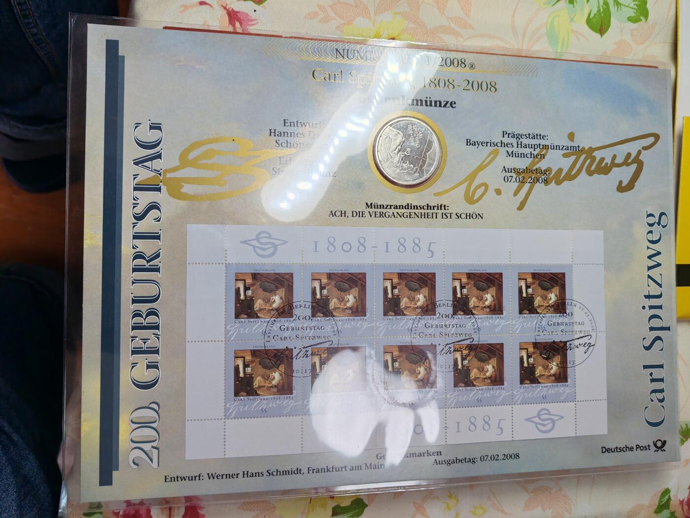 长老汇蛇年精选第七十场拍卖 2008德国邮币封首日封，含2008施皮茨韦格诞辰200周年10欧元银币1枚，18克925银