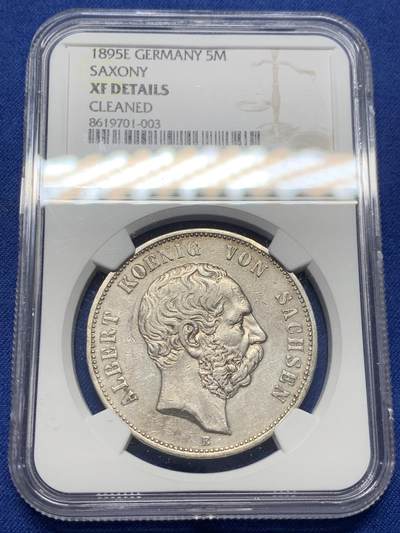 《竞宝斋》第435场 周日，周一2场连拍 （全场包邮） - NGC XFD 德国 1895年 萨克森 5马克 银币 少见