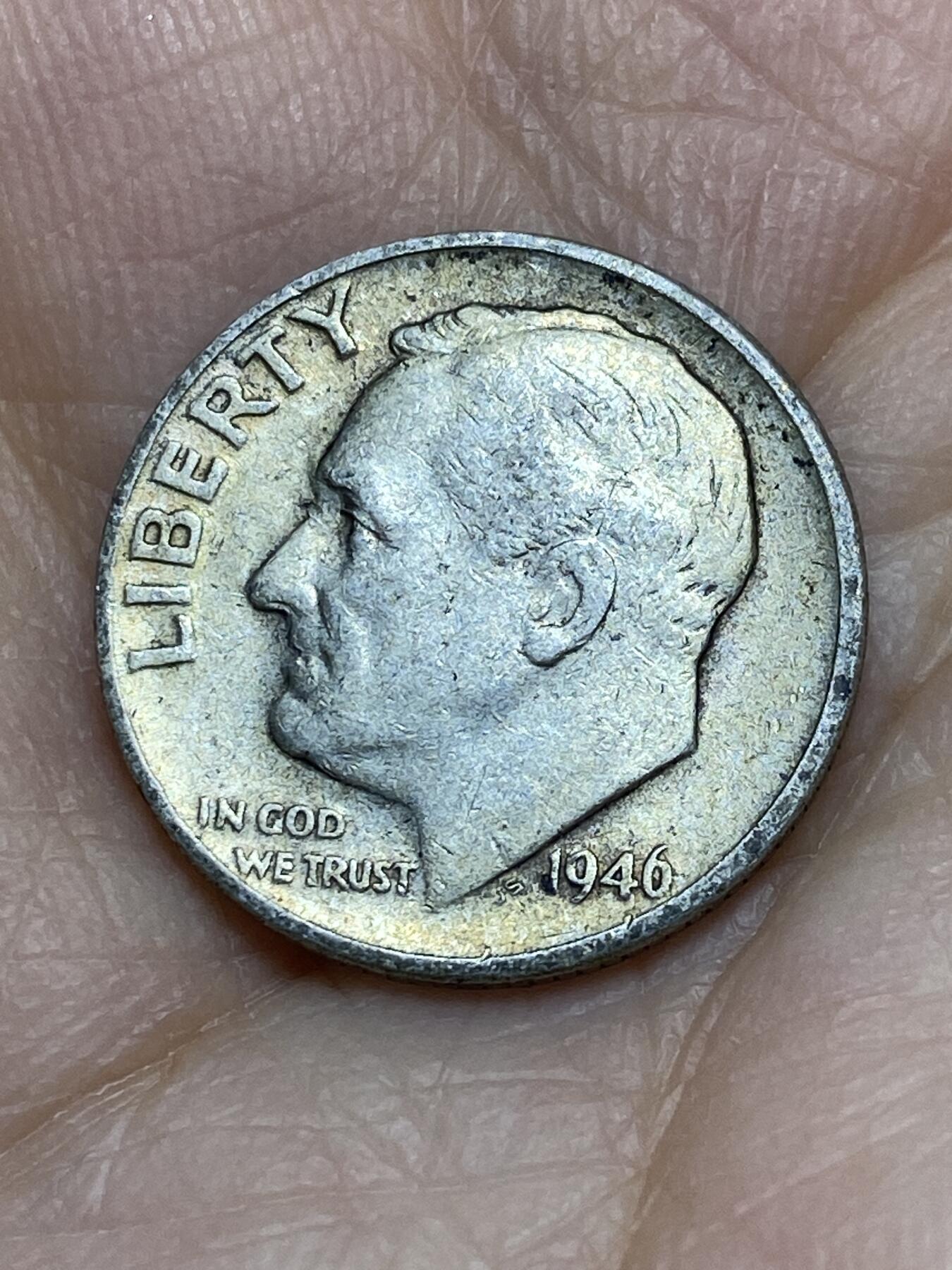 2025年第一百二十二场(总第一百四十八场）外国好品散币(免佣金) 美国🇺🇸1946年1角银币(罗斯福1角第一版，900高银)