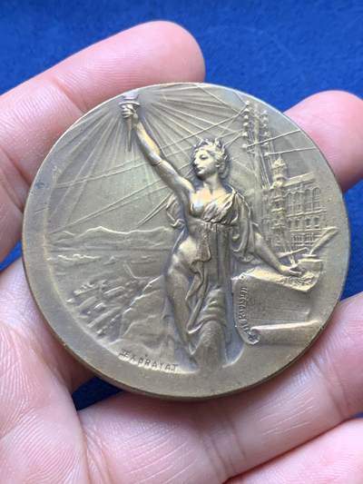 《竞宝斋》第435场 周日，周一2场连拍 （全场包邮） - 法国晨报自由女神像铜章 70.15克 50mm 正方形铜标