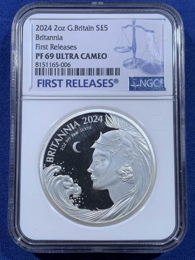 《竞宝斋》第435场 周日，周一2场连拍 （全场包邮） - NGC PF69UC 英国2024年 最美不列颠女神2盎司精制银币 浪姐 加厚盒装