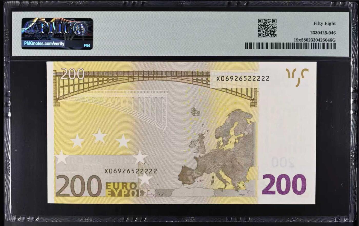 《外钞收藏家》第五百八十一期（畅拍场）（本平台长期征集拍品、欢迎藏友们联系合作） 第三任行长签名 2002年 200欧元 长号码无347 大象尾号22222