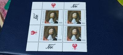 德国邮票专场，都是四方联人物题材 - 德国邮票四方连，1995年发行，勃兰登堡选帝侯威廉诞生375年，品相如图