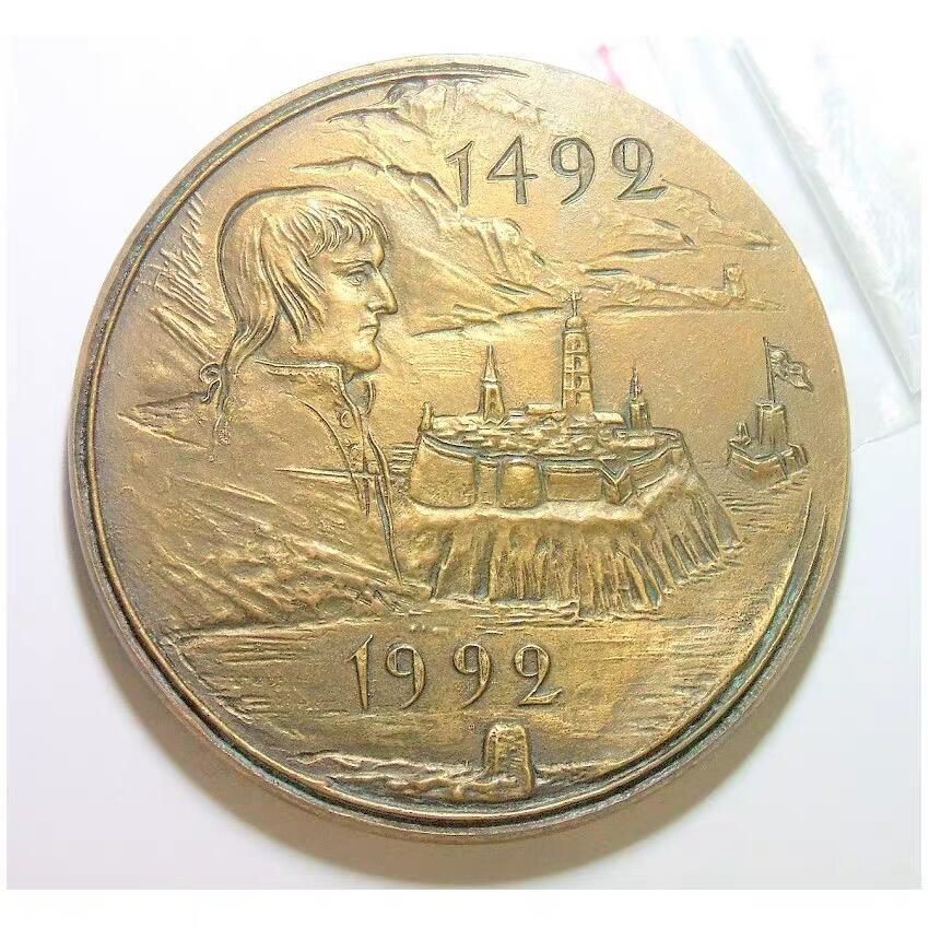 【旋风钱币】11月15日19:00准时开拍 精美欧洲币章、银币银章、第三帝国钱币等 全场包邮！ 【艺术】法国艺术大章 拿破仑青年像+双柱 出生地阿雅克肖 高浮雕精制超大铜章 80MM 238克