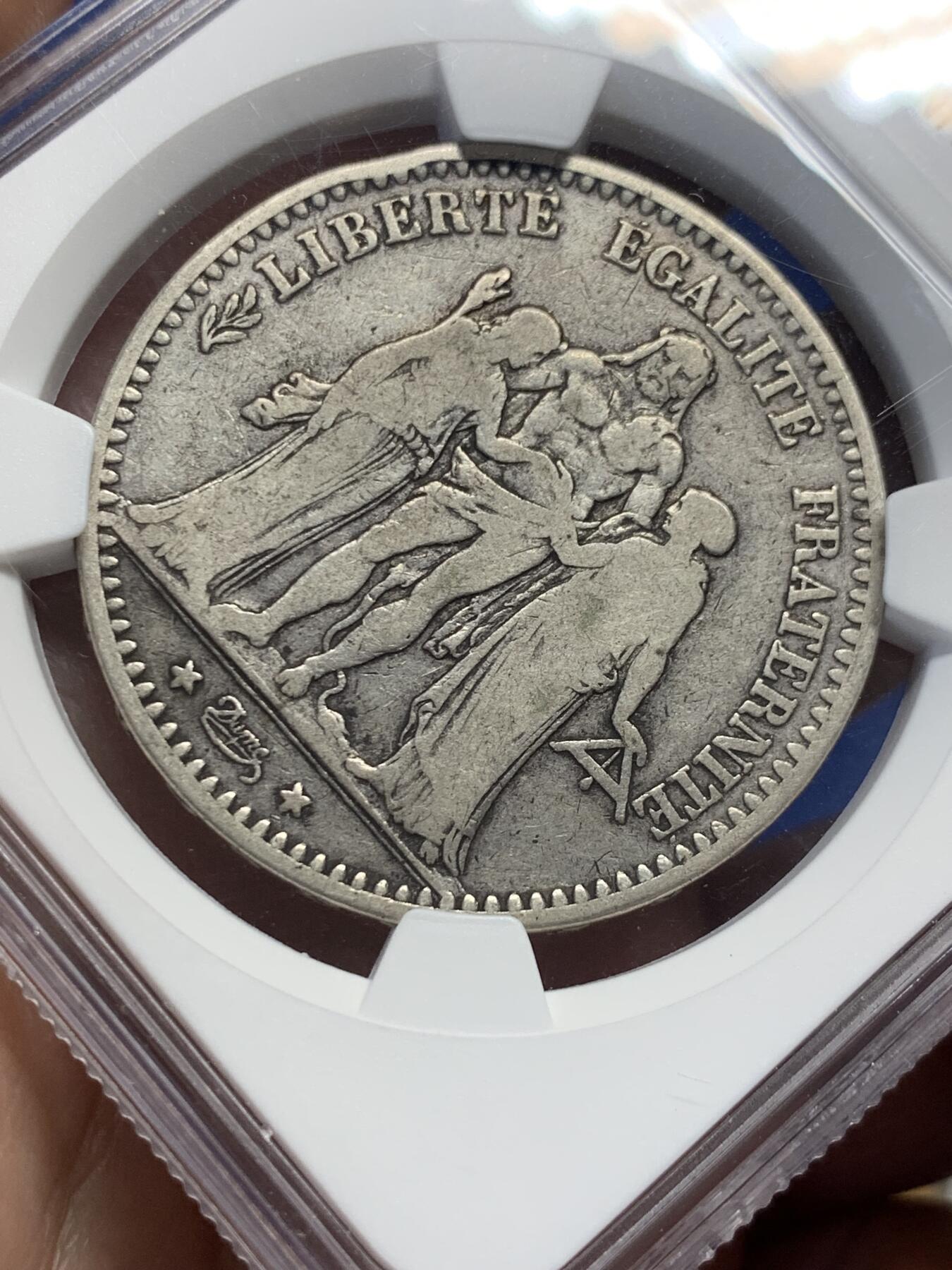 《竞宝斋》第435场 周日，周一2场连拍 （全场包邮） NGC VF25 法国1874年K版大力神5法郎银币