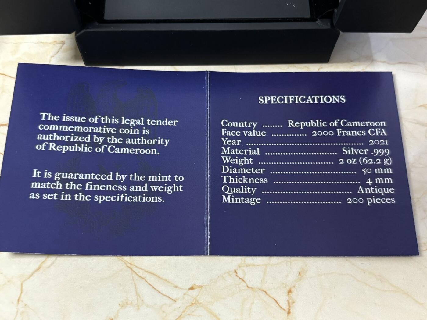 第181期拍卖 获奖喀麦隆2021年拿破仑逝世200周年高浮雕银币，999银，发行量200枚，获得钱币之星经典硬币大奖第一名