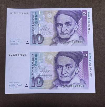 北京马甸外国币专卖第146期，外国纸币币专场，陆续上拍，欢迎关注 - 1999年德国10马克双连体钞，全新強光下显示有轻微软折如图