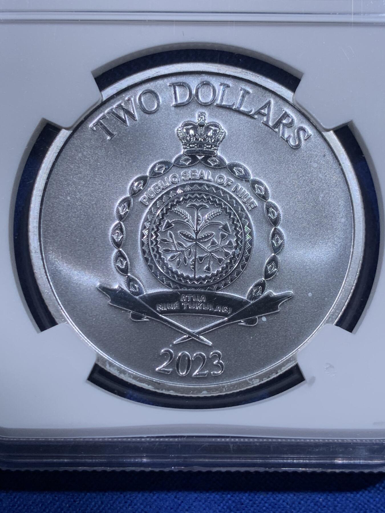 《竞宝斋》第435场 周日，周一2场连拍 （全场包邮） NGC MS70 纽埃2023年生命之树银币，9999银，31.1克，国内稀缺。