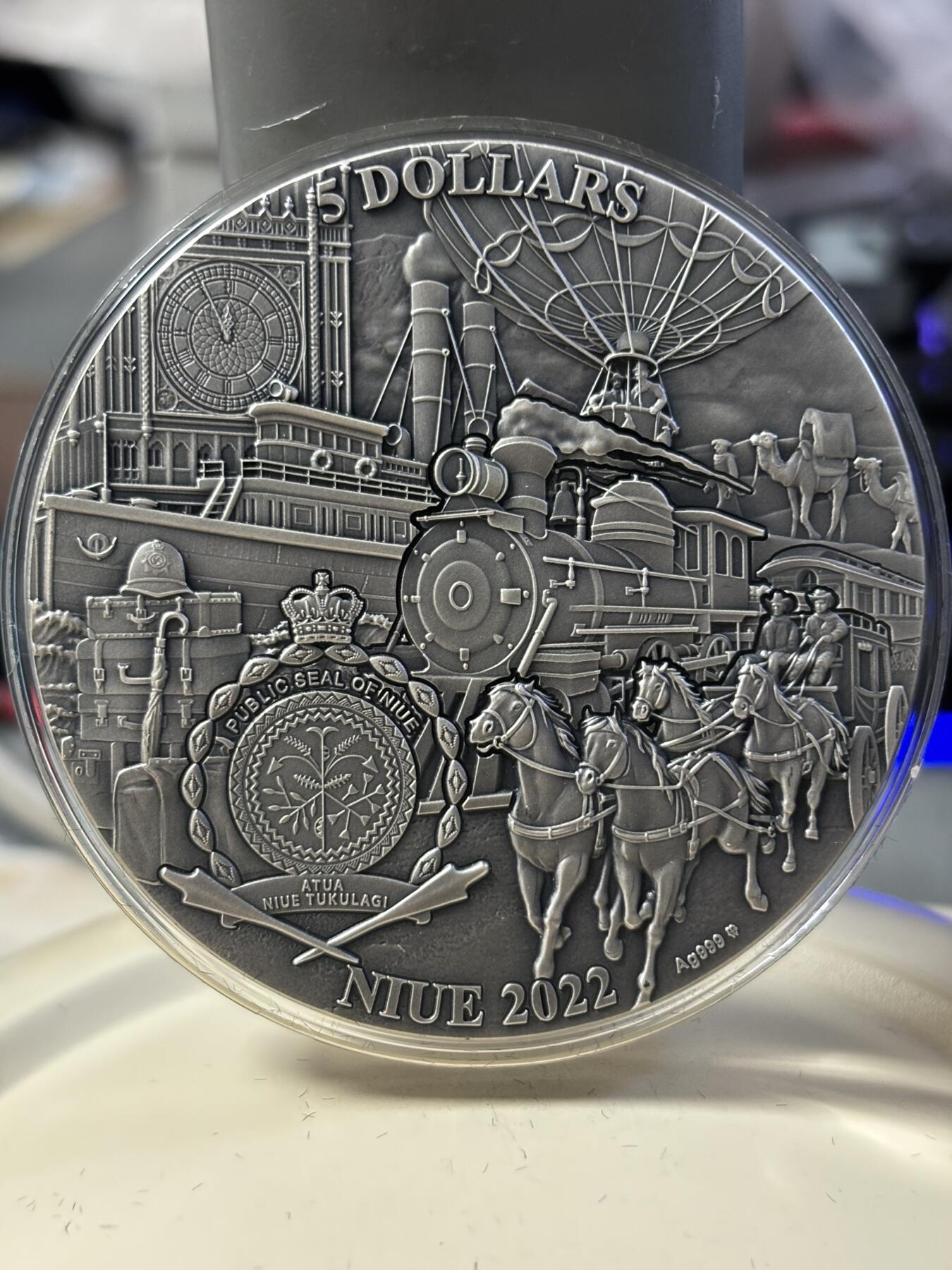 第181期拍卖 纽埃2022年凡尔纳环游世界80天3盎司仿古彩色银币，3盎司，999银，发行500枚