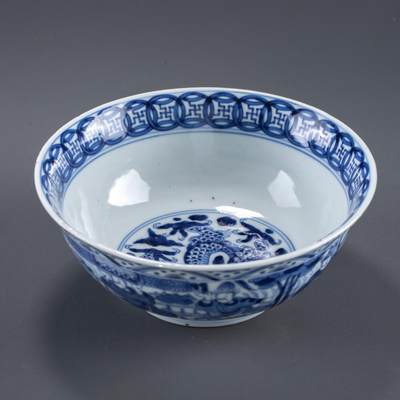 日本大阪雅和auction 2025金秋競賣會第一期 - 清雍正 青花八蠻進寶碗 尺寸:D:17.5 H:7cm