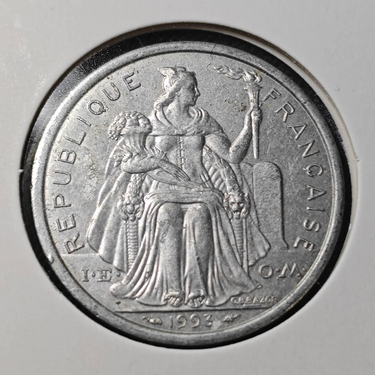 KK钱币收藏小铺  第364场  2月预留时间 周末发货  1993法属波利尼西亚2法郎