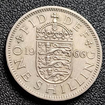 泉币菌-第123场-精品福利场(115场之后的本周末发货，感谢理解) - 英国1966年1先令铜镍币 三师纹章 伊丽莎白二世女王 英格兰版 23.5mm 