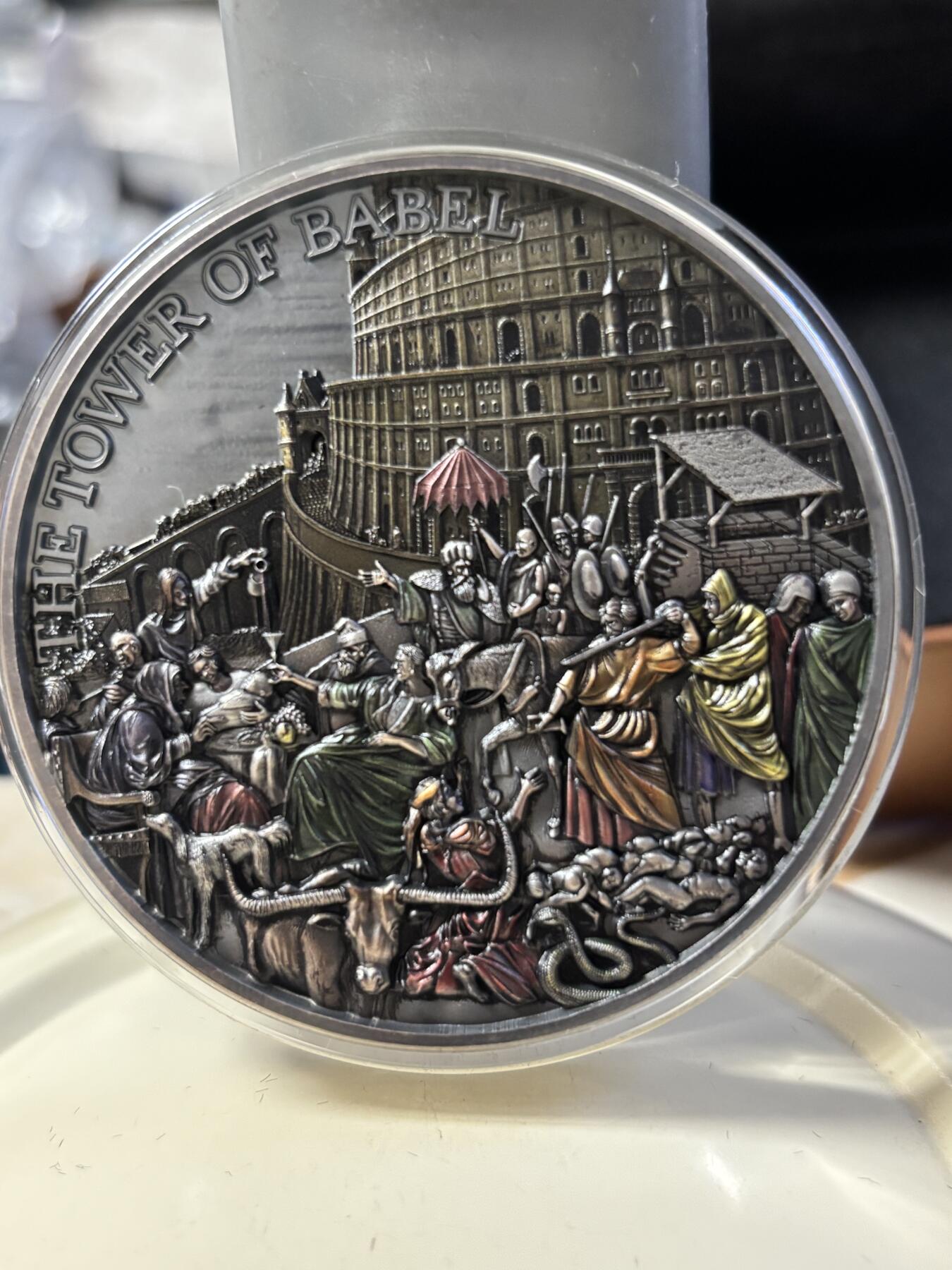 第181期拍卖 托克劳2022年巴别塔通天塔5盎司高浮雕纪念彩色银币，999银，发行量299枚，