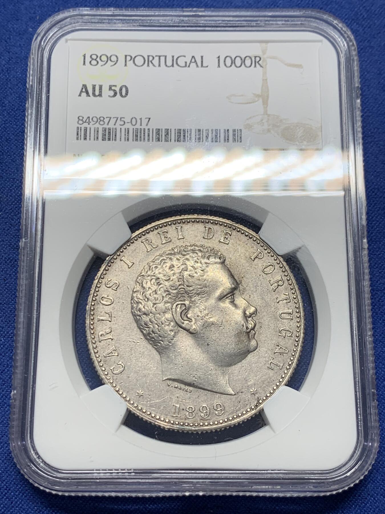 《竞宝斋》第435场 周日，周一2场连拍 （全场包邮） NGC AU50 葡萄牙 1899年 卡洛斯一世 1000瑞斯大银币 背面大窗帘设计精美