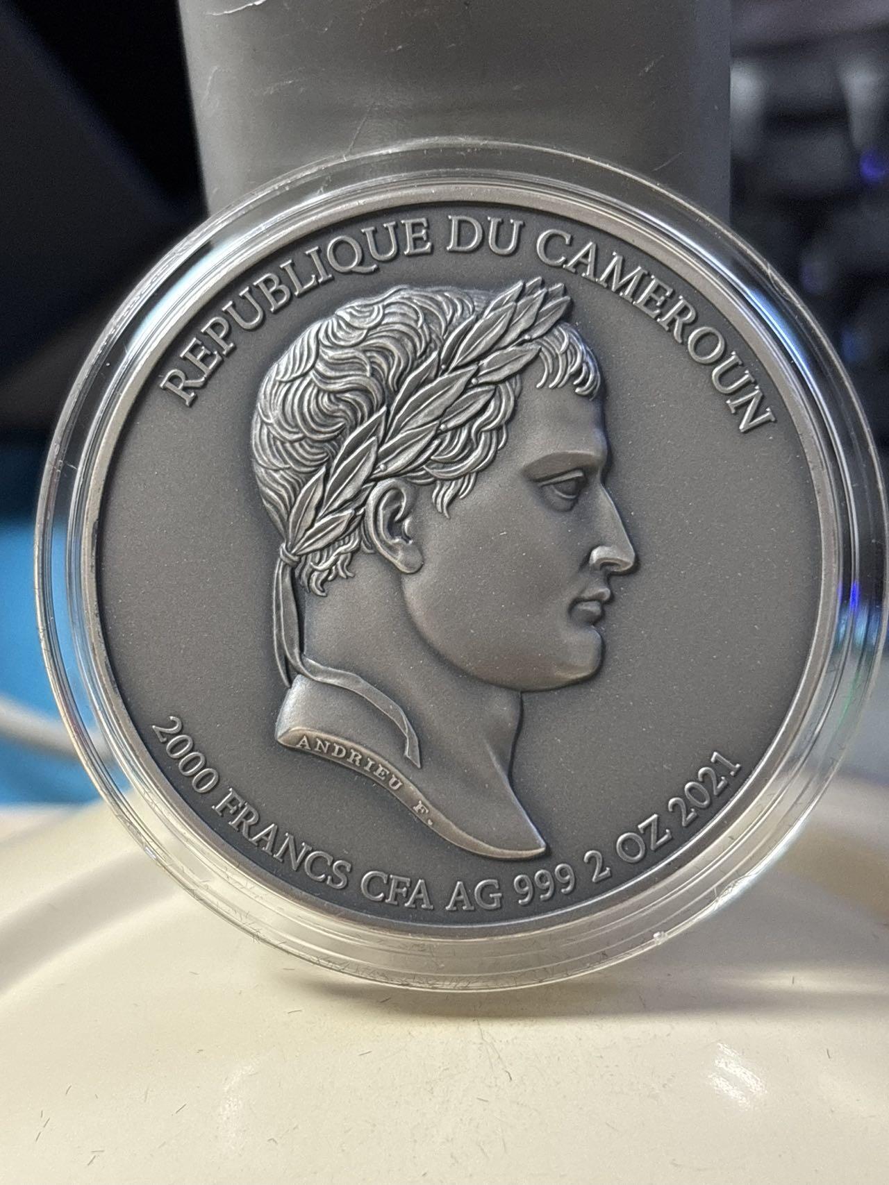 第181期拍卖 获奖喀麦隆2021年拿破仑逝世200周年高浮雕银币，999银，发行量200枚，获得钱币之星经典硬币大奖第一名