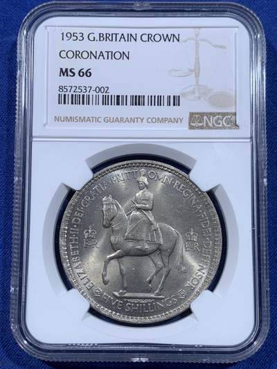 《竞宝斋》第435场 周日，周一2场连拍 （全场包邮） - NGC MS66 英国1953年伊丽莎白二世登基克朗型纪念币 高分