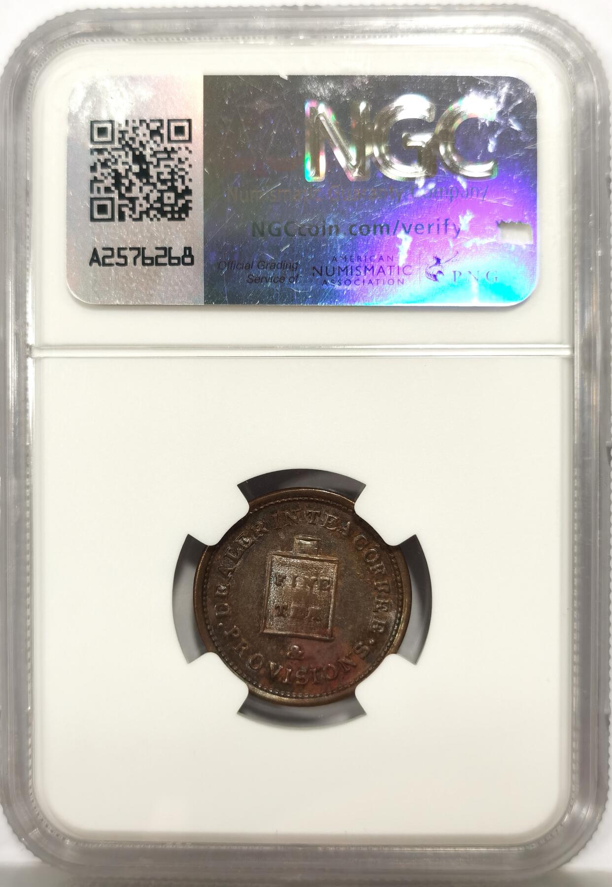 博洋堂“物美丰成”11月精品专场暨第145期（全场包邮） NGC UNC 英国19世纪Charles Haddock茶叶和咖啡经销商铜质代用币TOKEN