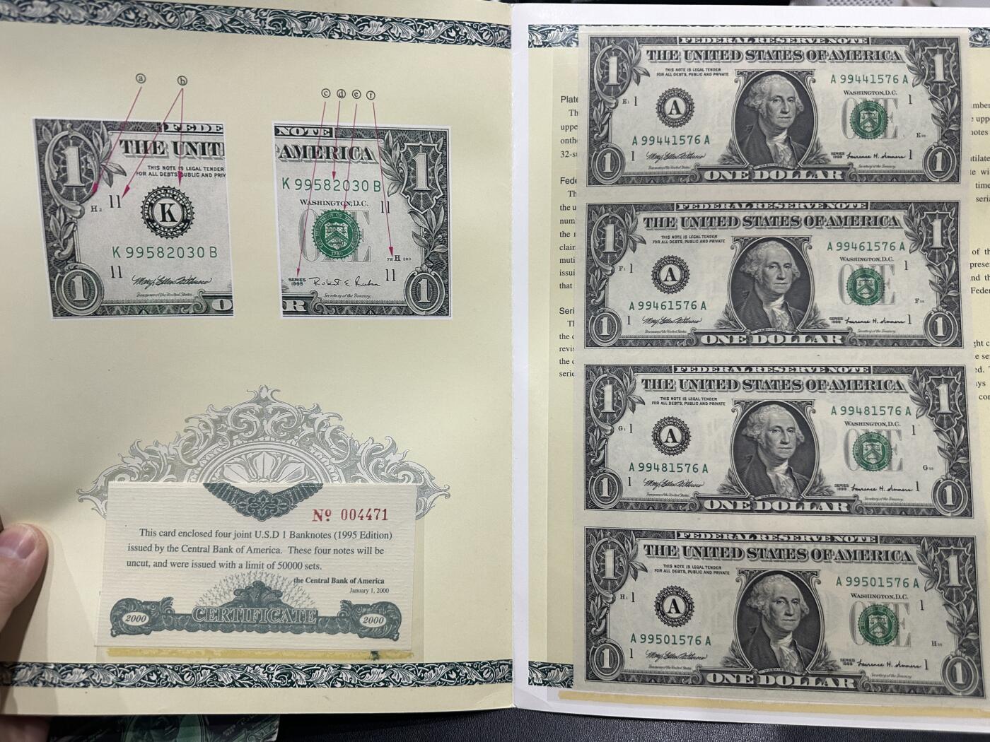 《外钞收藏家》第五百八十一期（畅拍场）（本平台长期征集拍品、欢迎藏友们联系合作） 台湾100台3连体+1美元四连体 两本册子一起 全新 美元有一个潮点