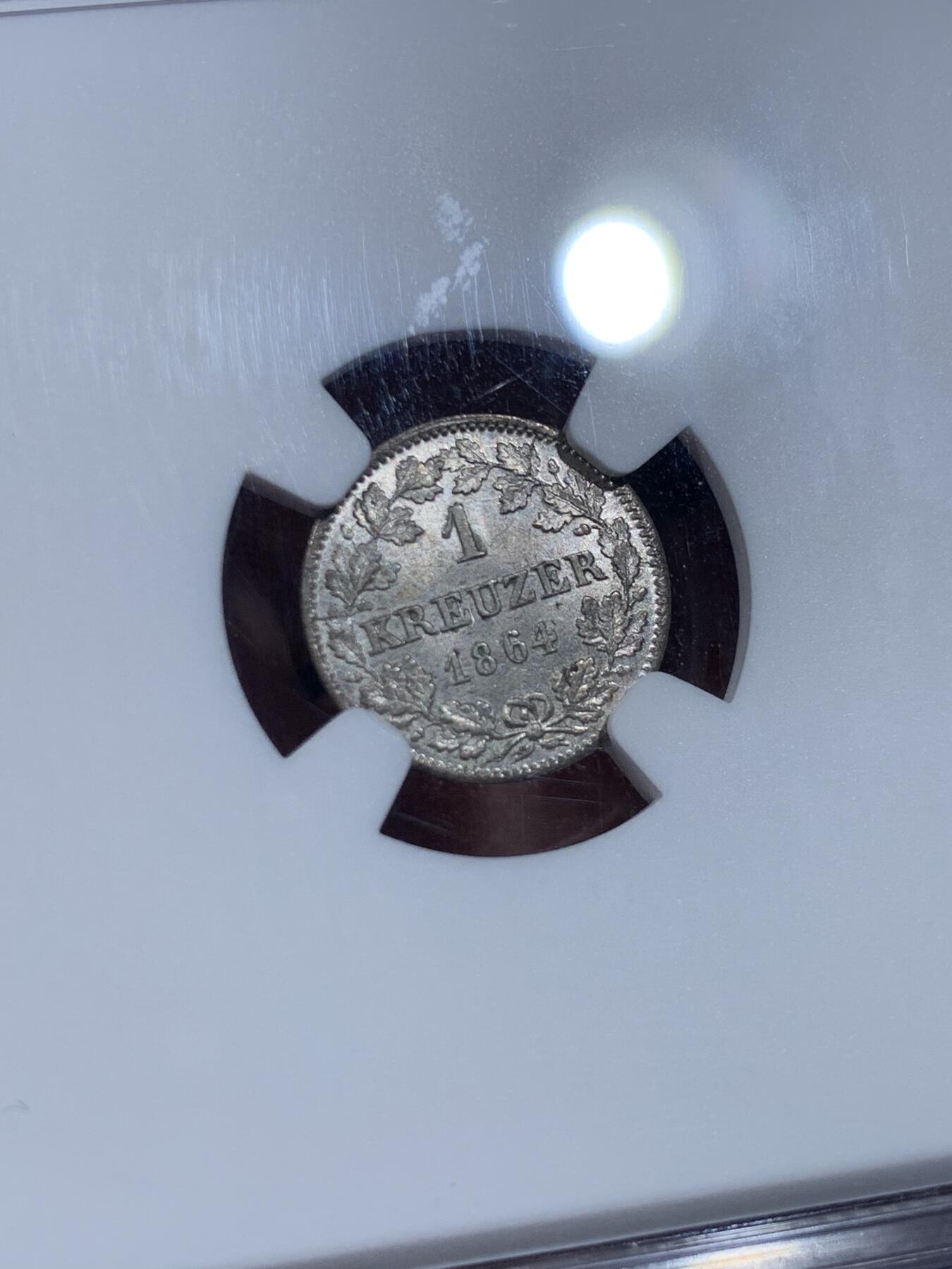 《竞宝斋》第435场 周日，周一2场连拍 （全场包邮） NGC MS64 德国巴伐利亚1864年1K银币