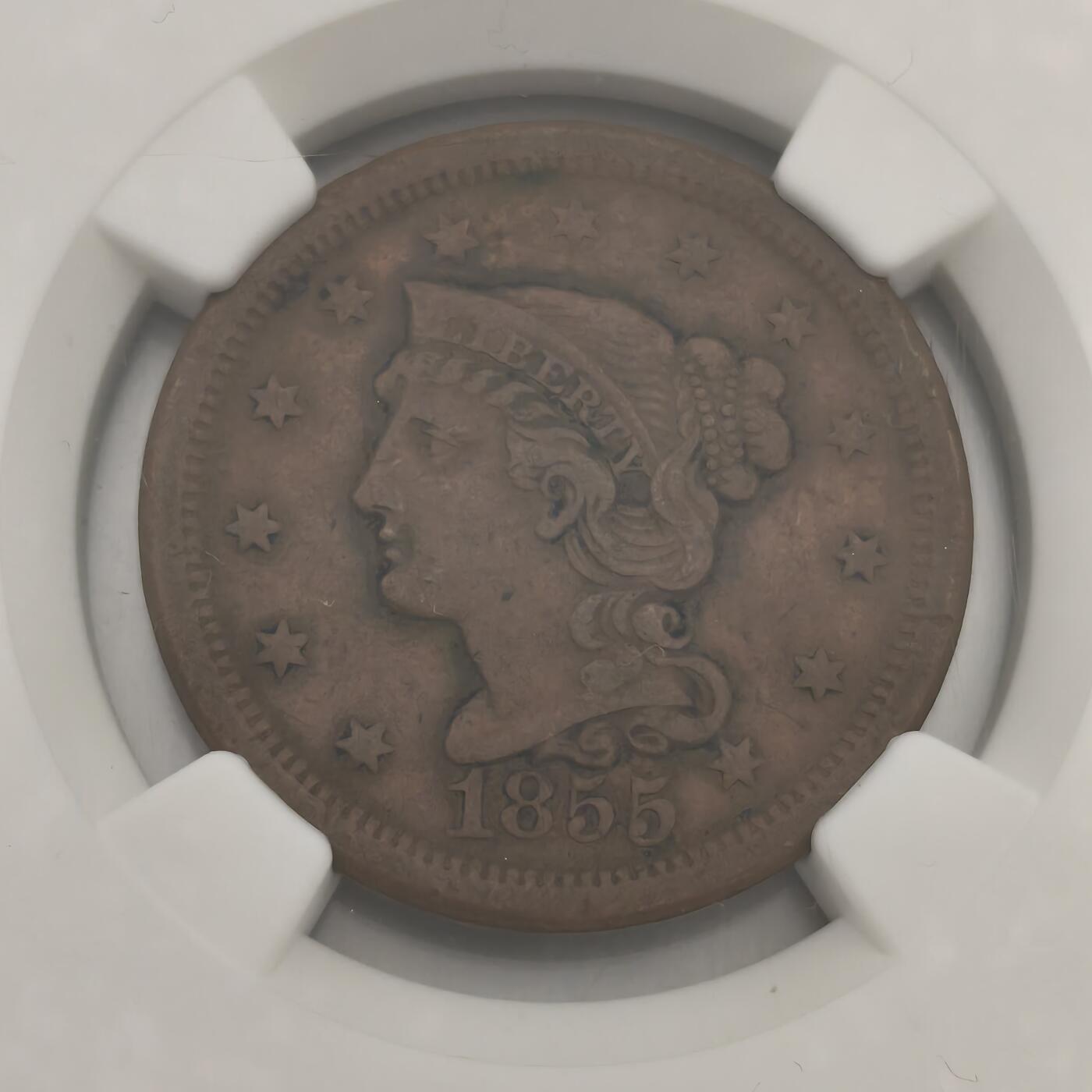 老蟹的宝藏🏴‍☠️ III NGC XF40 美国1美分1855年 upright 55