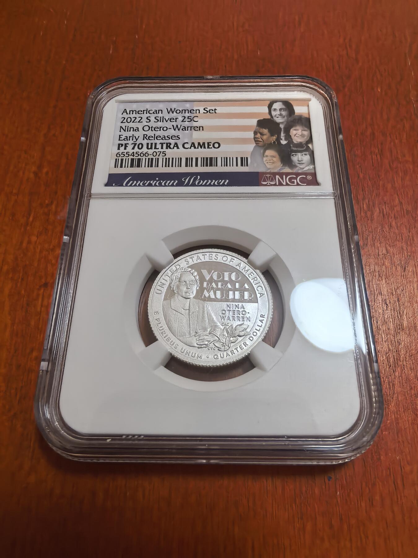 长老汇蛇年精选第七十场拍卖 2022 S 美国杰出女性——沃伦25美分精制银币，NGC PF70UC，早期标