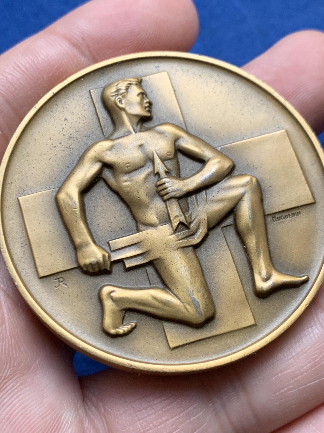 《竞宝斋》第435场 周日，周一2场连拍 （全场包邮） 瑞士 1949年 射击节 铜章 高浮雕 细节保存的很好 目录编号R-858a 50mm 55.6克