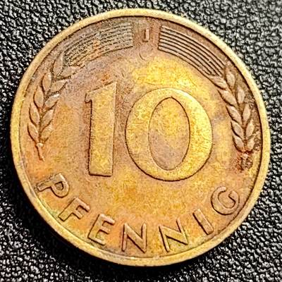 泉币菌-第123场-精品福利场(115场之后的本周末发货，感谢理解) - 少见 早期币 德国1949年 10芬尼硬币