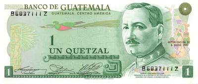 小福收藏拍卖第197期 裸钞场 本期有多张豹子号靓号 百慕大03年50元纪念钞百位号 马来亚和英属婆罗洲开国第一张纸币大冠女王 马来亚 41年1元英王乔六 法属太平洋10000法郎 捷克1000克朗纪念钞千位号  卢森堡 1000法郎  萨尔瓦多样钞 匈牙利 法罗群岛 危地马拉等多国精美纸币 - 危地马拉 1982年 1格查尔 少见早期版本 豹子号111 unc